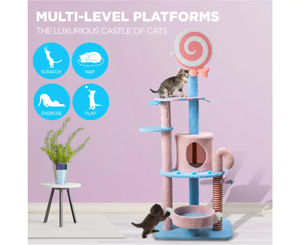 1.52m Sweet Candy Land Cat Tree Tower & Scratching Post - Cat Factory Au