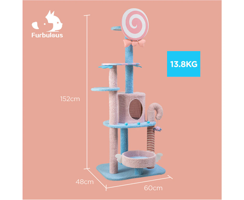 1.52m Sweet Candy Land Cat Tree Tower & Scratching Post - Cat Factory Au