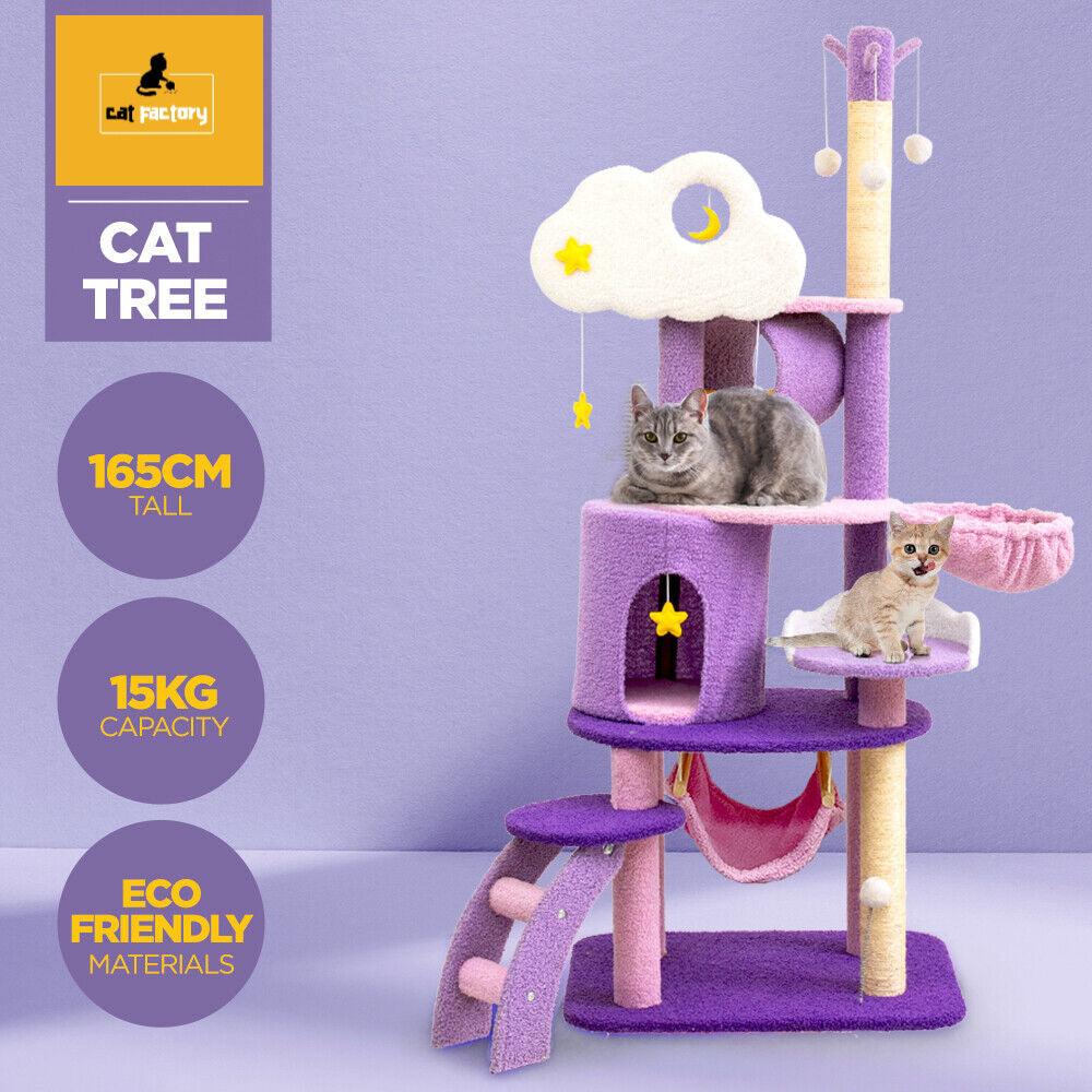 1.65m Star & Moon Cat Tree Tower Scratcher Scratching Post Condo House - Cat Factory Au