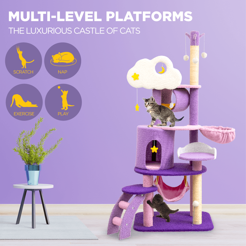 1.65m Star & Moon Cat Tree Tower Scratcher Scratching Post Condo House - Cat Factory Au