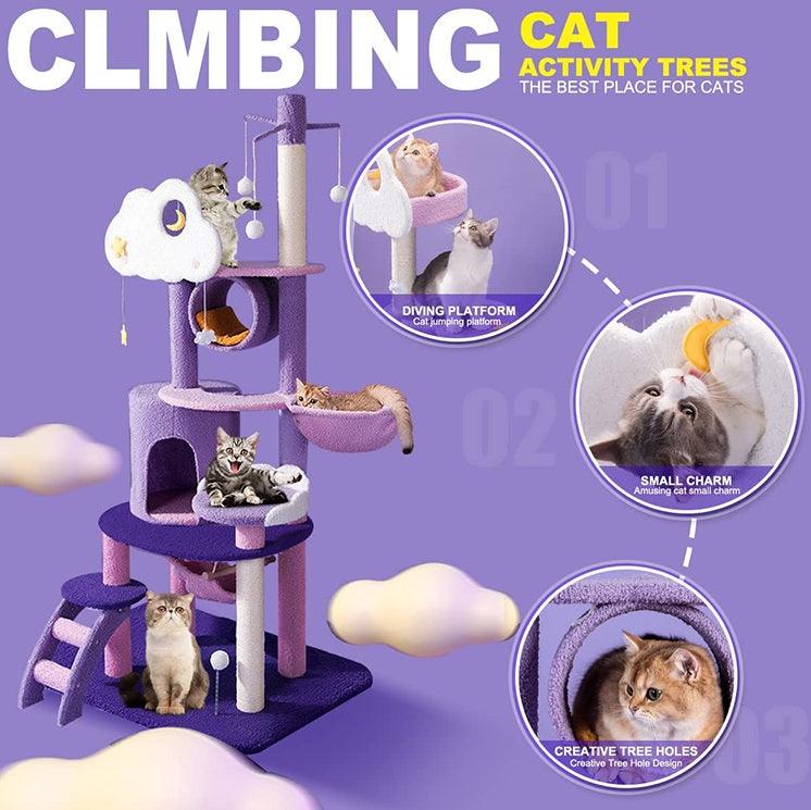 1.65m Star & Moon Cat Tree Tower Scratcher Scratching Post Condo House - Cat Factory Au