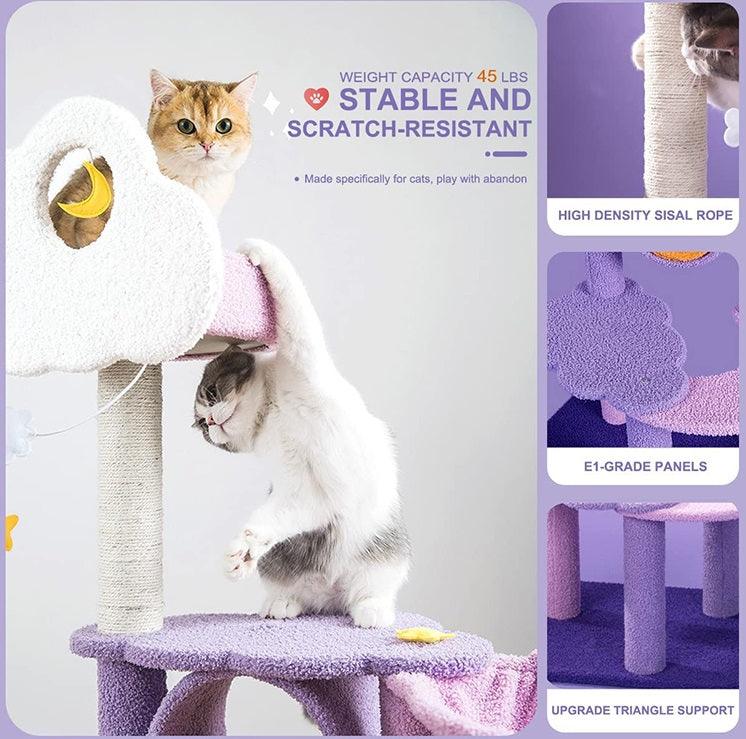 1.65m Star & Moon Cat Tree Tower Scratcher Scratching Post Condo House - Cat Factory Au