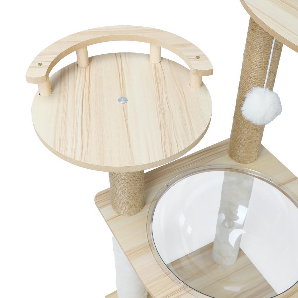 132cm Cat Tree Wooden Cat Tower with Cat Scratching Post and Acrylic Bowl 14v - Cat Factory Au