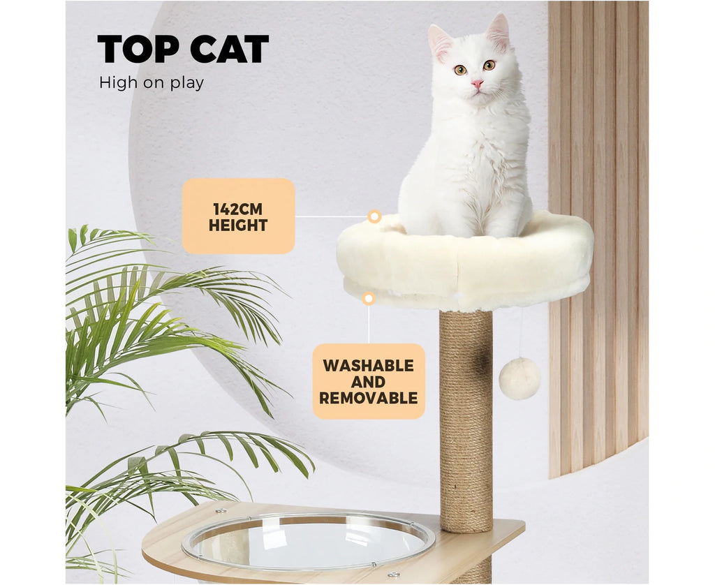 142cm Cat Tree Tower Scratching Post Scratcher Cats Condo House Bed Furniture 14v - Cat Factory Au