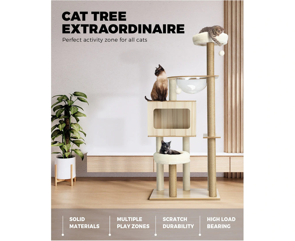 142cm Cat Tree Tower Scratching Post Scratcher Cats Condo House Bed Furniture 14v - Cat Factory Au