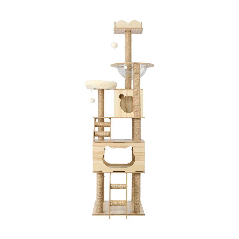 190cm Wooden Cat Tree with Ladder, Cat Condo and Scratching Post Cat Tower 14vgif - Cat Factory Au