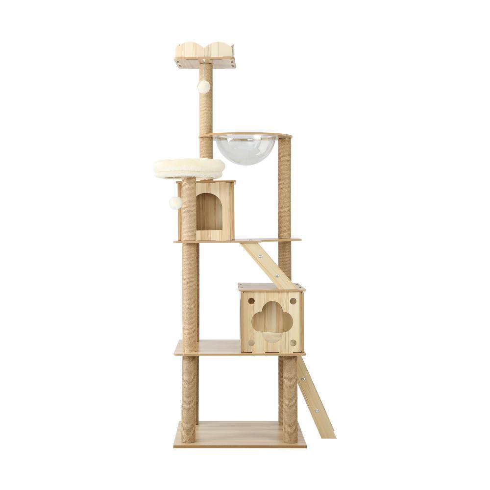 190cm Wooden Cat Tree with Ladder, Cat Condo and Scratching Post Cat Tower 14vgif - Cat Factory Au