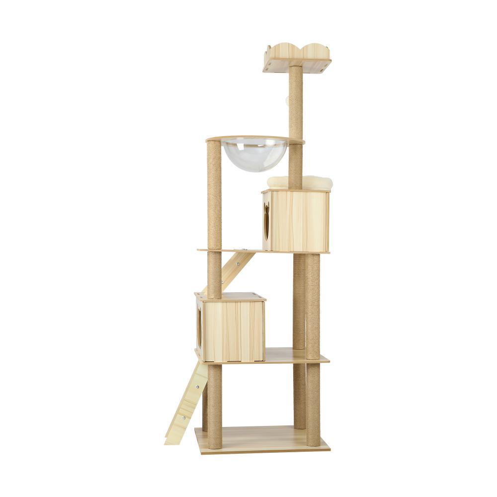 190cm Wooden Cat Tree with Ladder, Cat Condo and Scratching Post Cat Tower 14vgif - Cat Factory Au