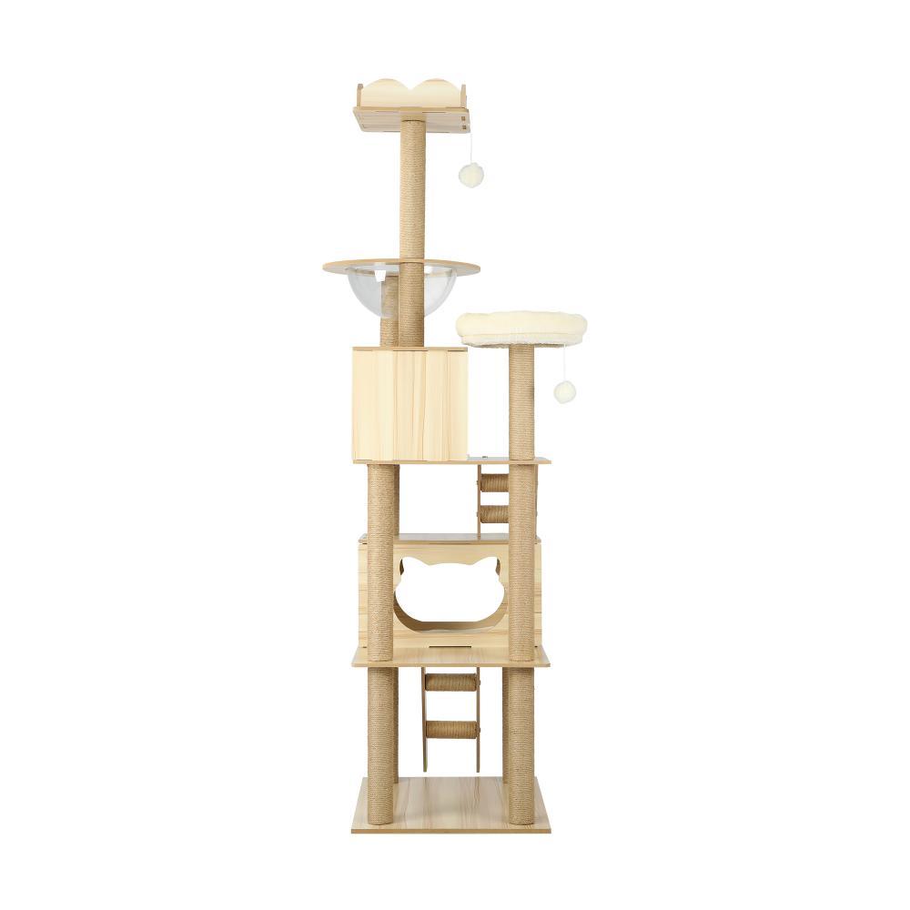 190cm Wooden Cat Tree with Ladder, Cat Condo and Scratching Post Cat Tower 14vgif - Cat Factory Au