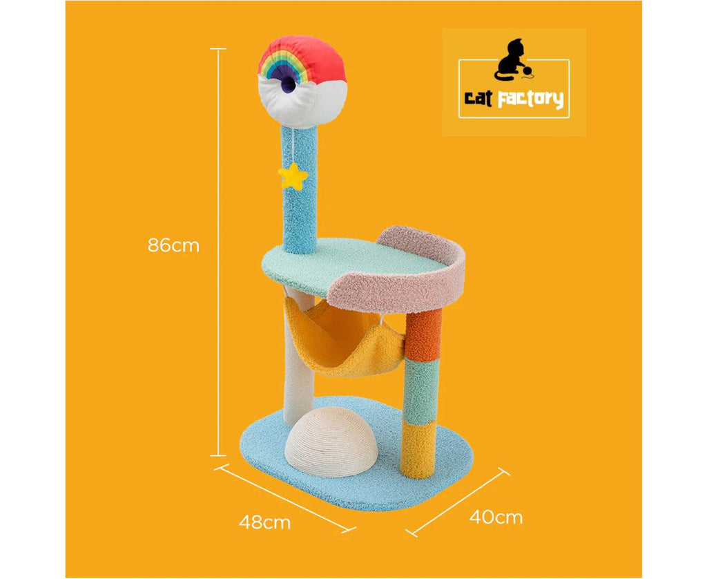 86cm Cat Tree Tower and Scratching Post Rainbow style - Cat Factory Au