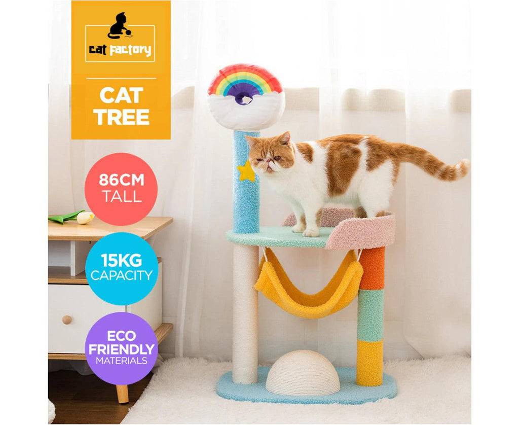 86cm Cat Tree Tower and Scratching Post Rainbow style - Cat Factory Au