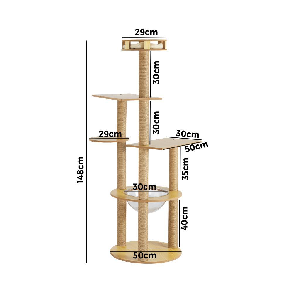 Cat Tree Scratching Post Scratcher Cats Tower Wood Condo Toys House 148cm - Cat Factory Au