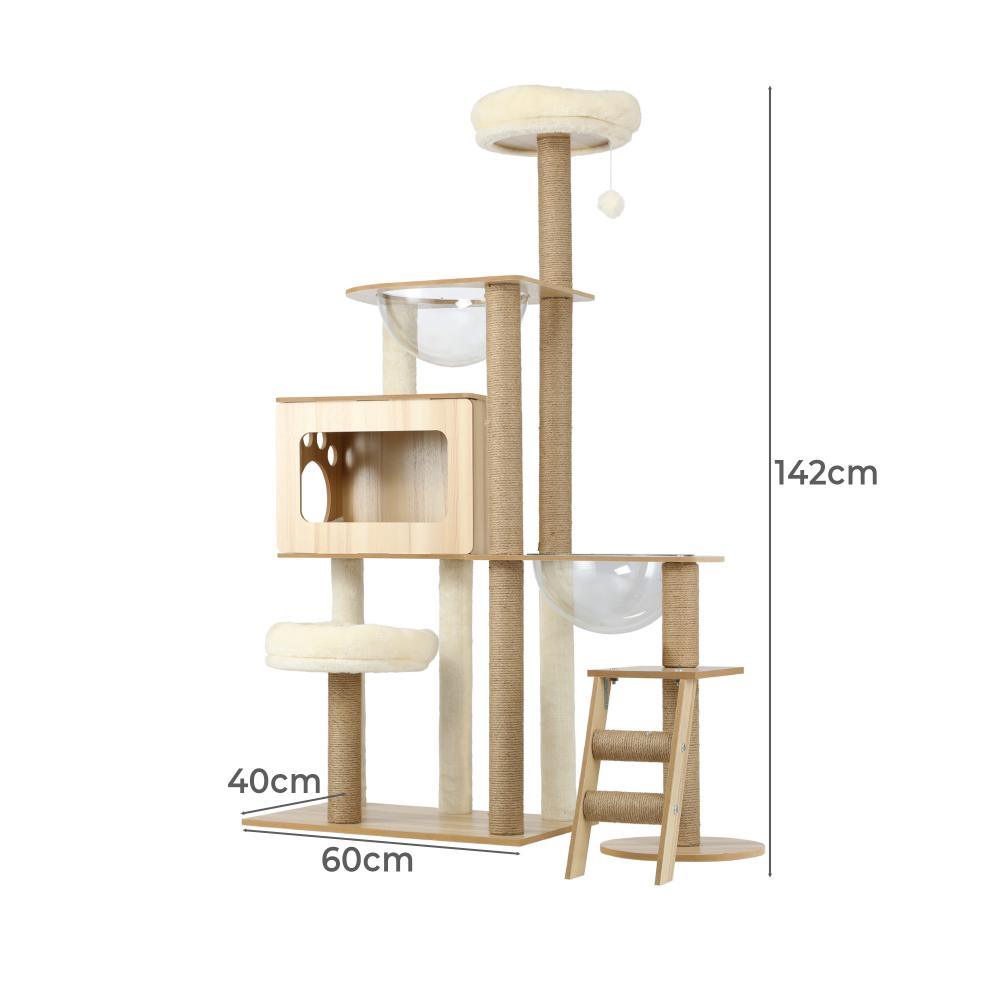 Cat Tree Tower Scratching Post Scratcher Cats Condo House Bed Wood 142cm - Cat Factory Au